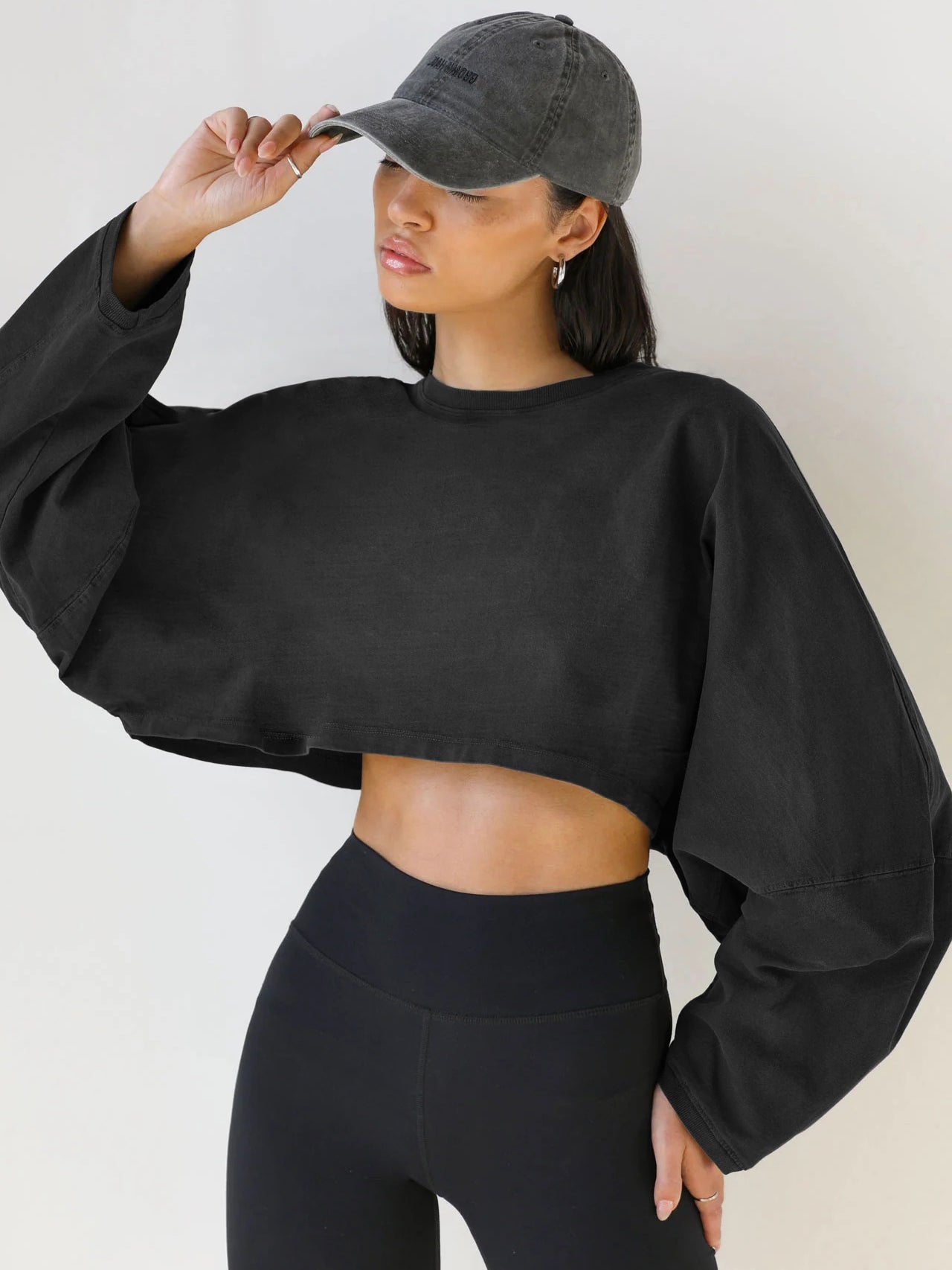 Molly Wide Sleeve Crop Top - Black