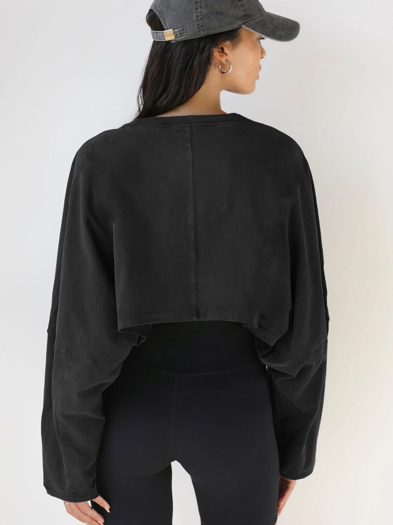 Molly Wide Sleeve Crop Top - Black