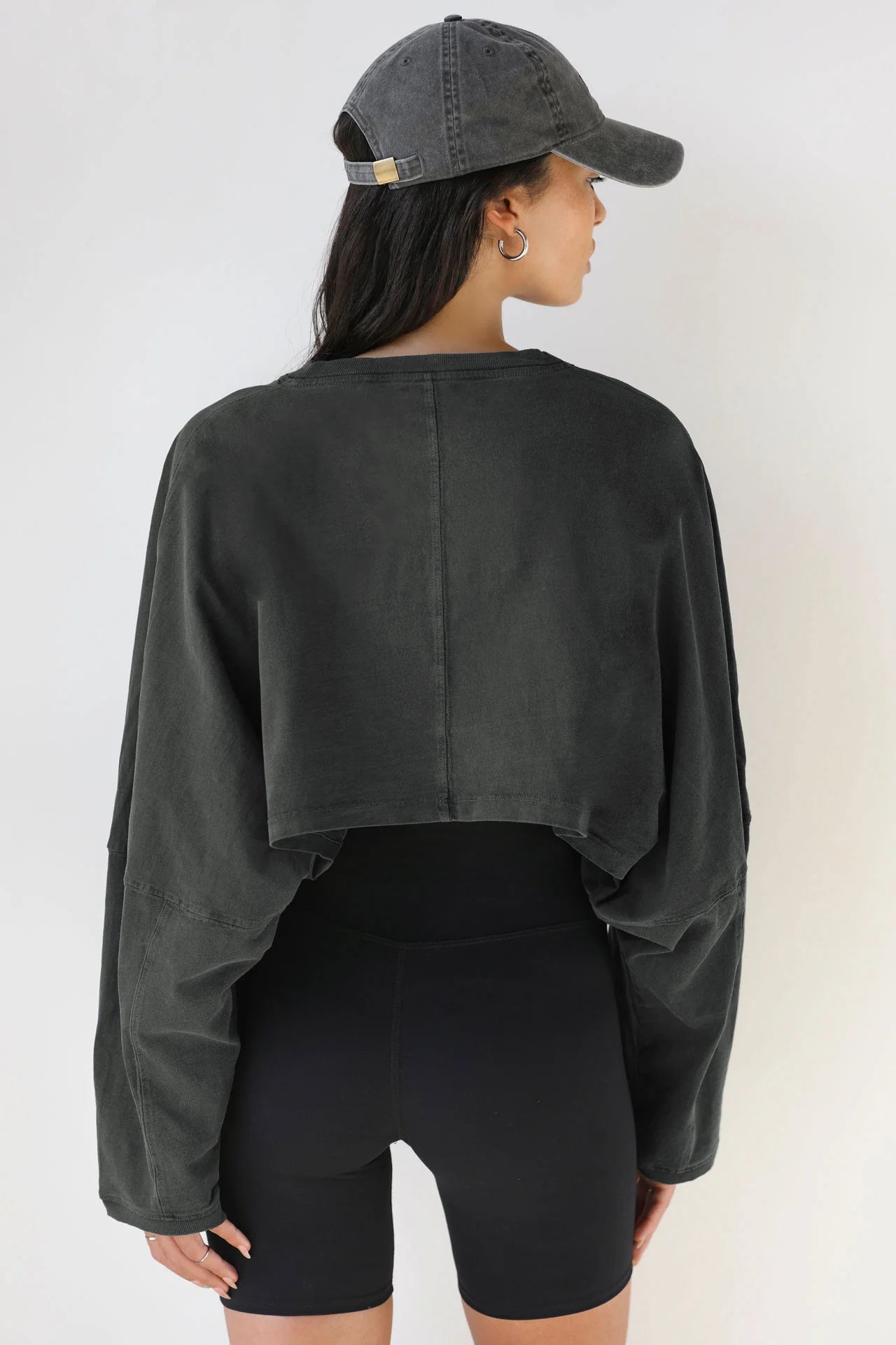 Molly Wide Sleeve Crop Top - Charcoal