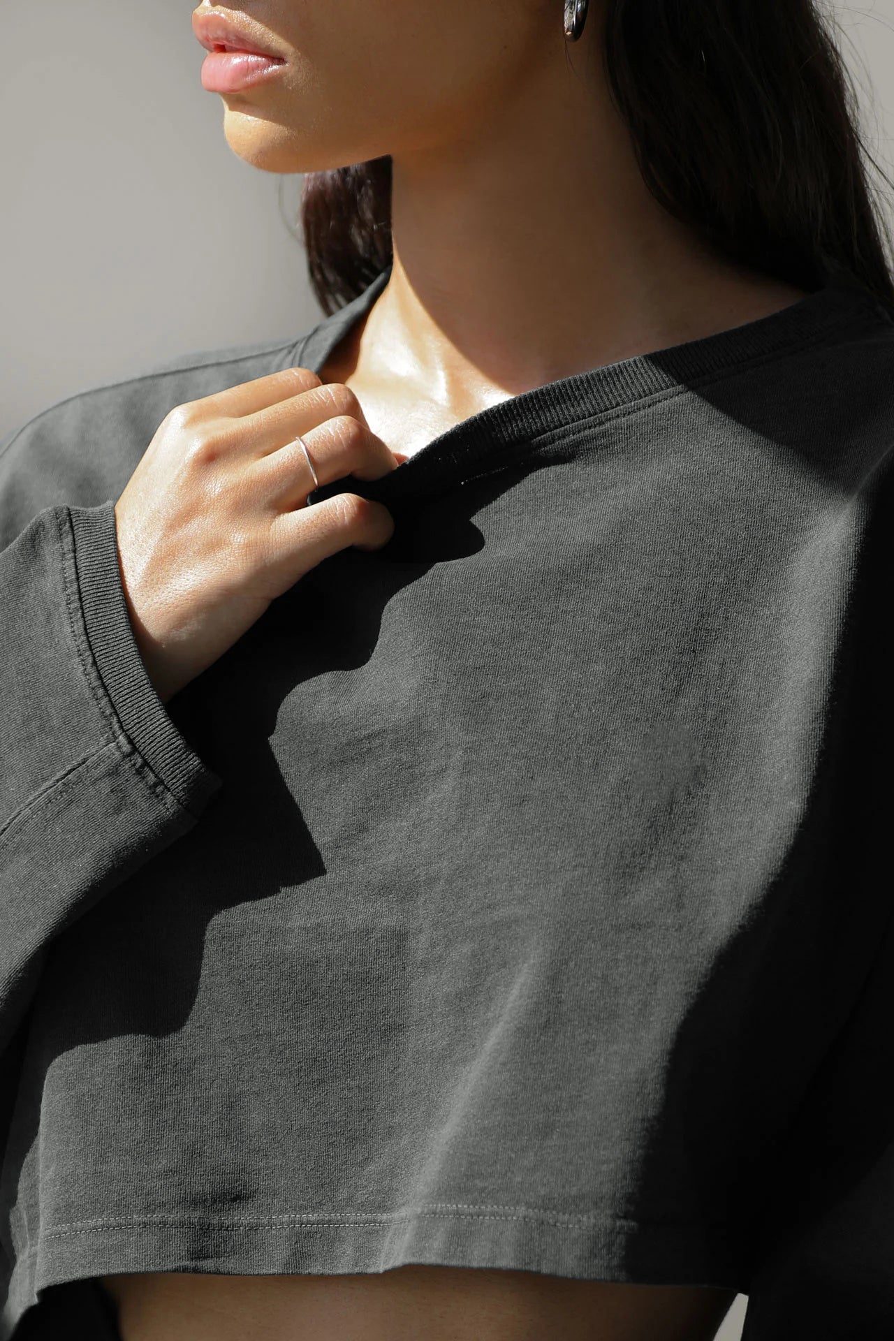 Molly Wide Sleeve Crop Top - Charcoal