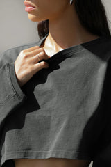 Molly Wide Sleeve Crop Top - Charcoal