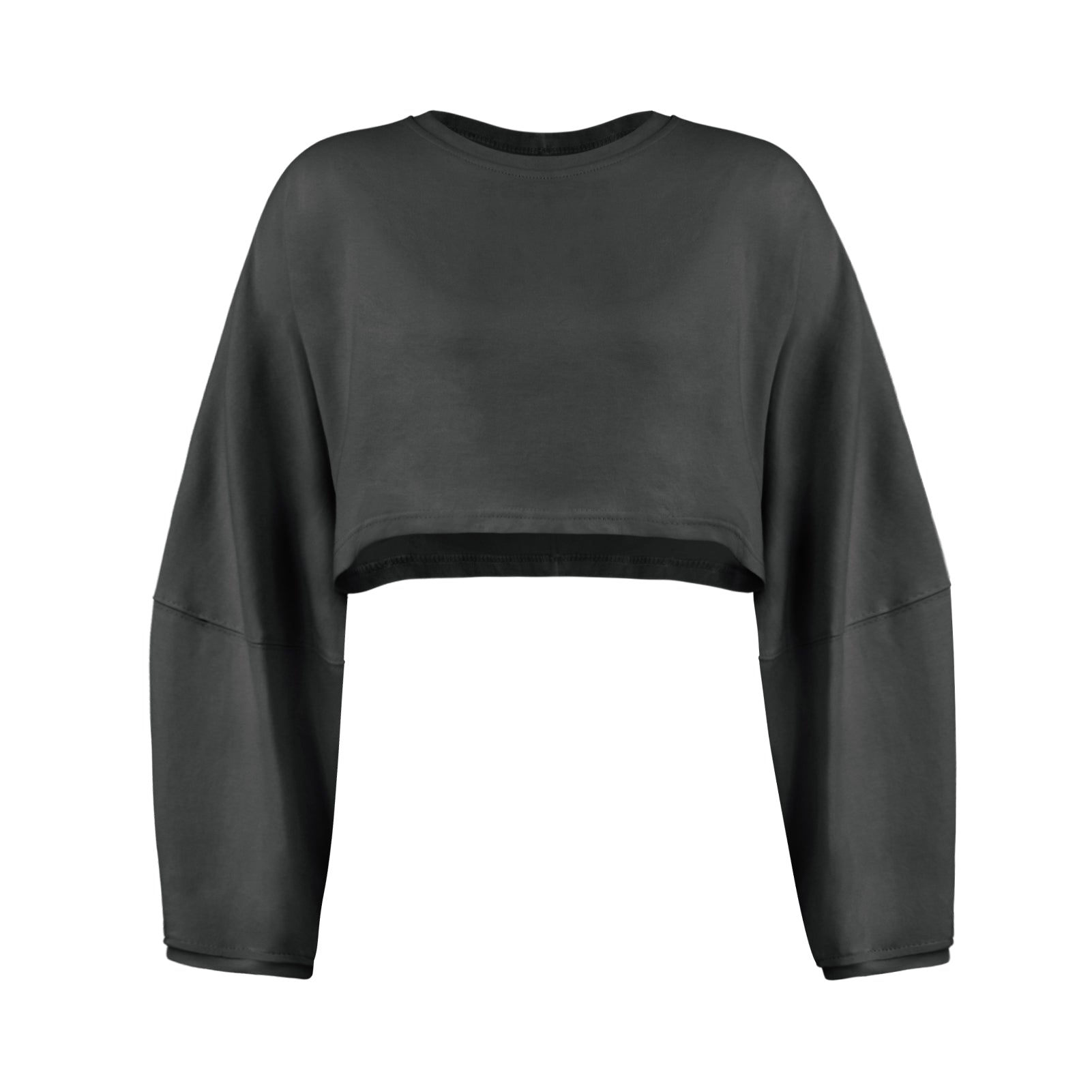Molly Wide Sleeve Crop Top - Charcoal