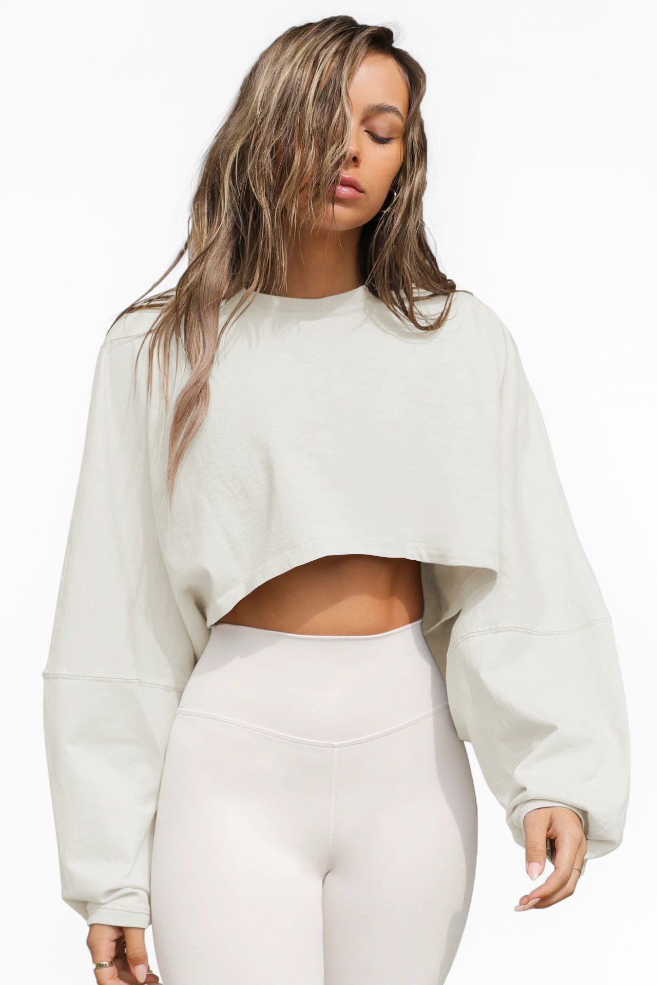 Molly Wide Sleeve Crop Top - Apricot