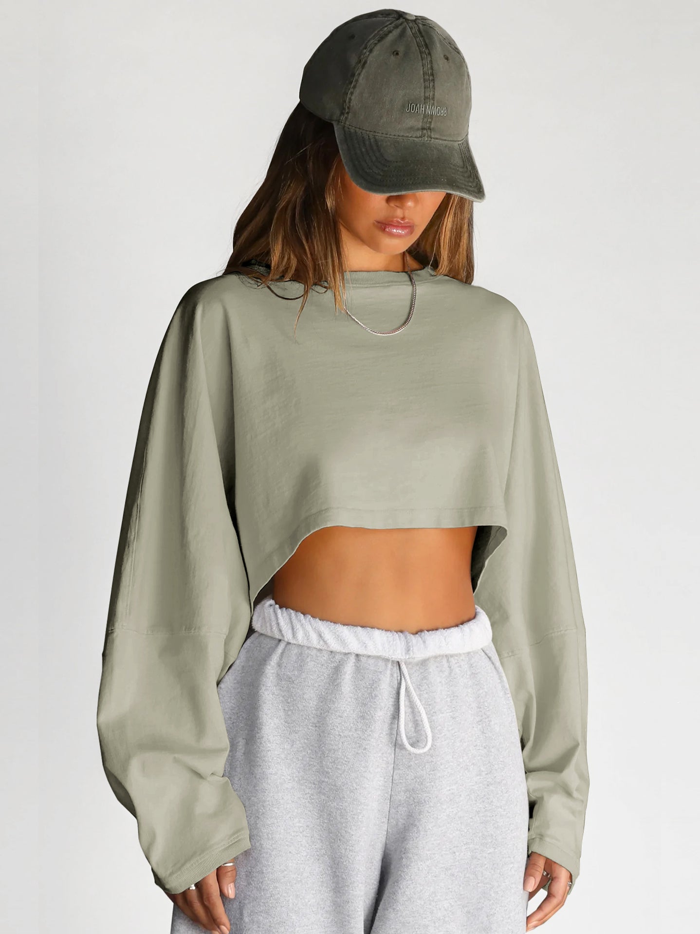 Molly Wide Sleeve Crop Top - Sage