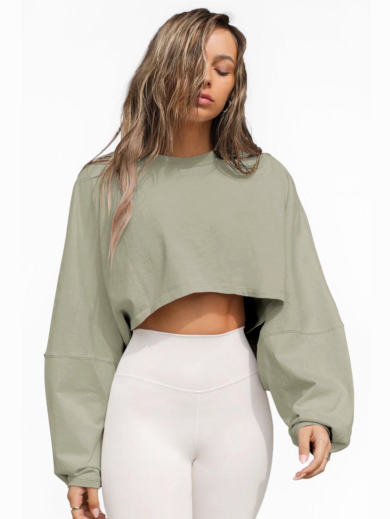 Molly Wide Sleeve Crop Top - Sage