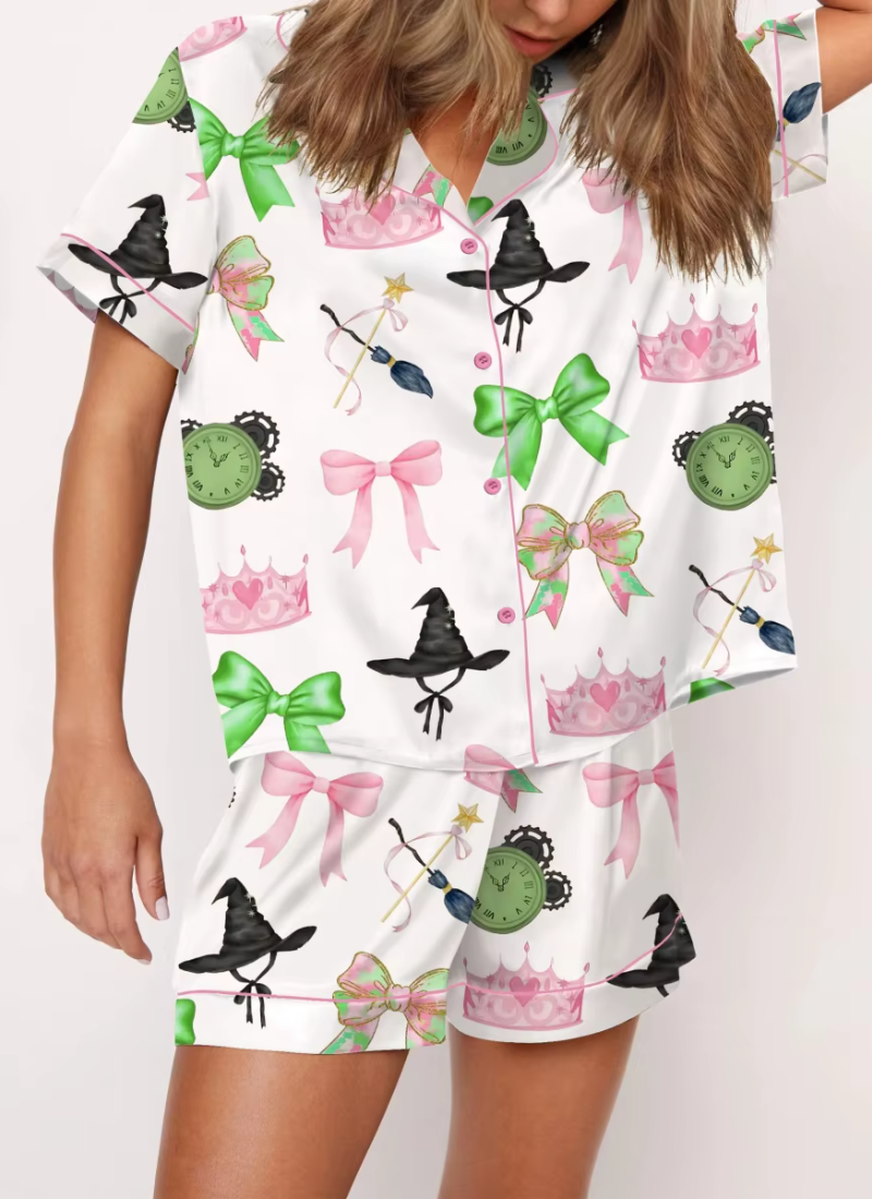 Elegant 2 Piece Short Sleeve Preppy Shirt Pajamas Lounge Set Comfy Sleepwear