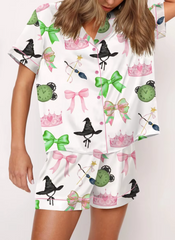 Elegant 2 Piece Short Sleeve Preppy Shirt Pajamas Lounge Set Comfy Sleepwear