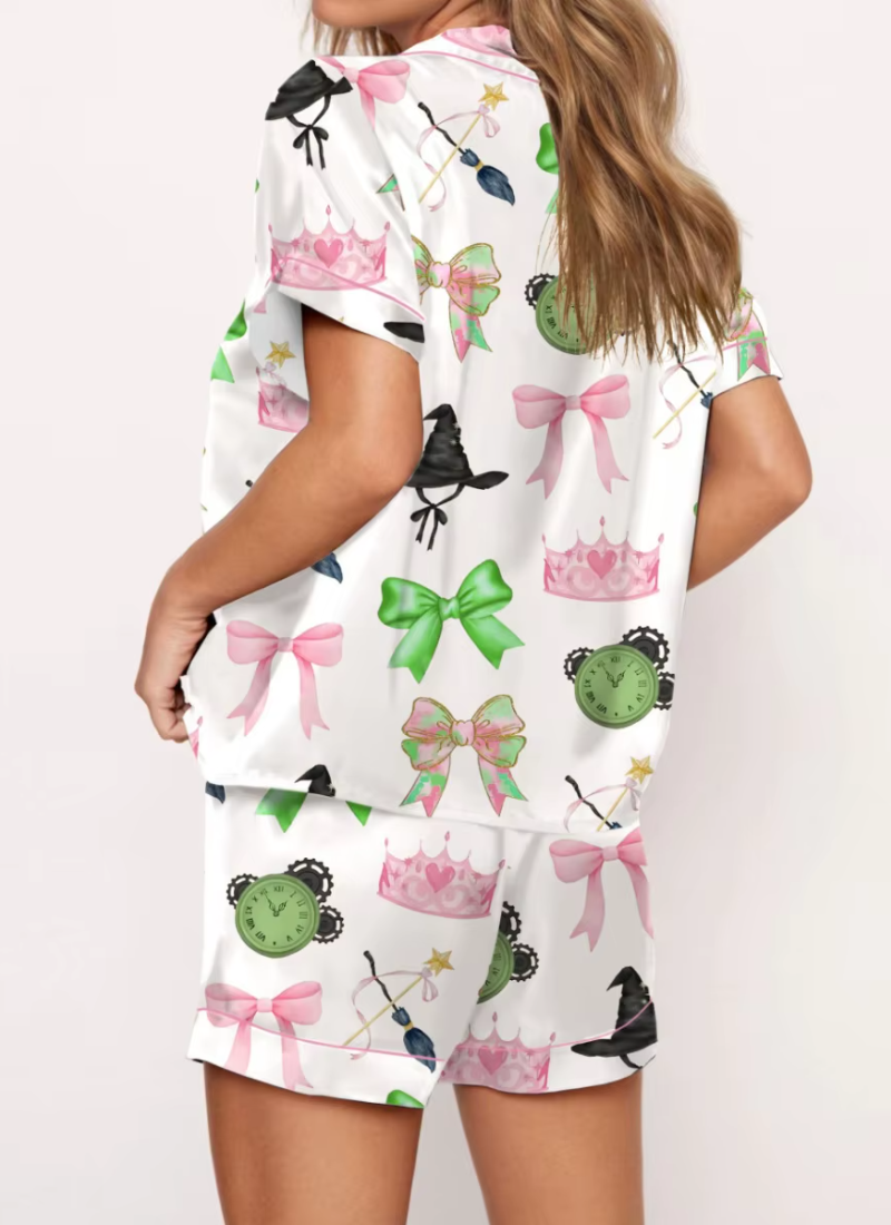 Elegant 2 Piece Short Sleeve Preppy Shirt Pajamas Lounge Set Comfy Sleepwear