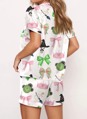 Elegant 2 Piece Short Sleeve Preppy Shirt Pajamas Lounge Set Comfy Sleepwear