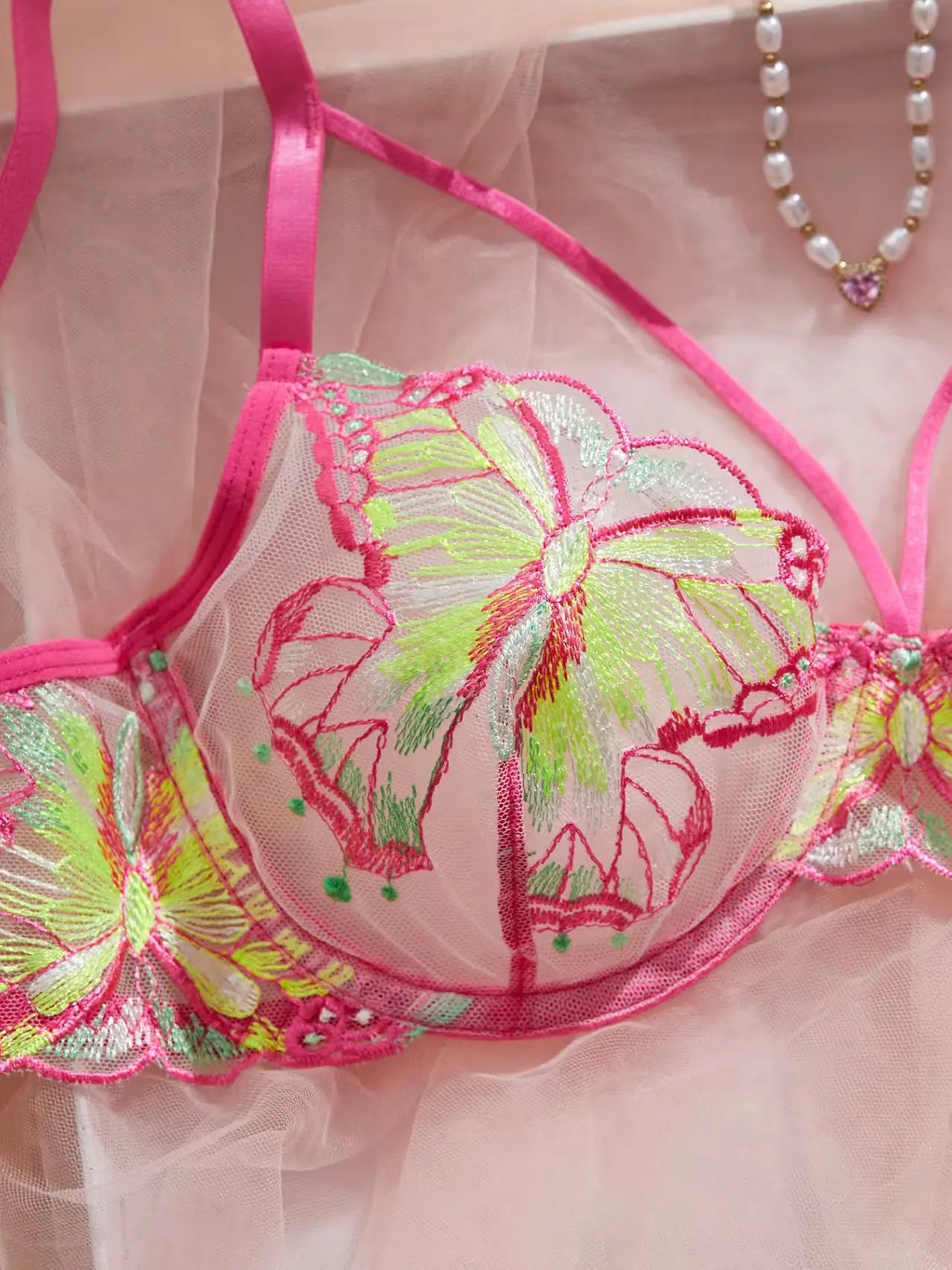 Elegant Bowknot See Through  Butterfly Bra Cute Intimate 2 Pieces Lingerie