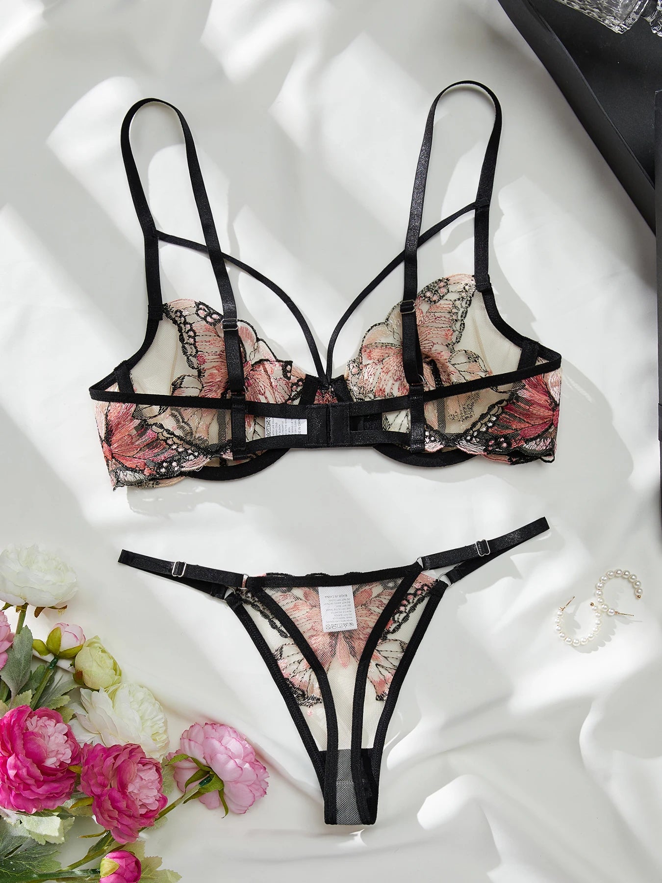Elegant Bowknot See Through  Butterfly Bra Cute Intimate 2 Pieces Lingerie