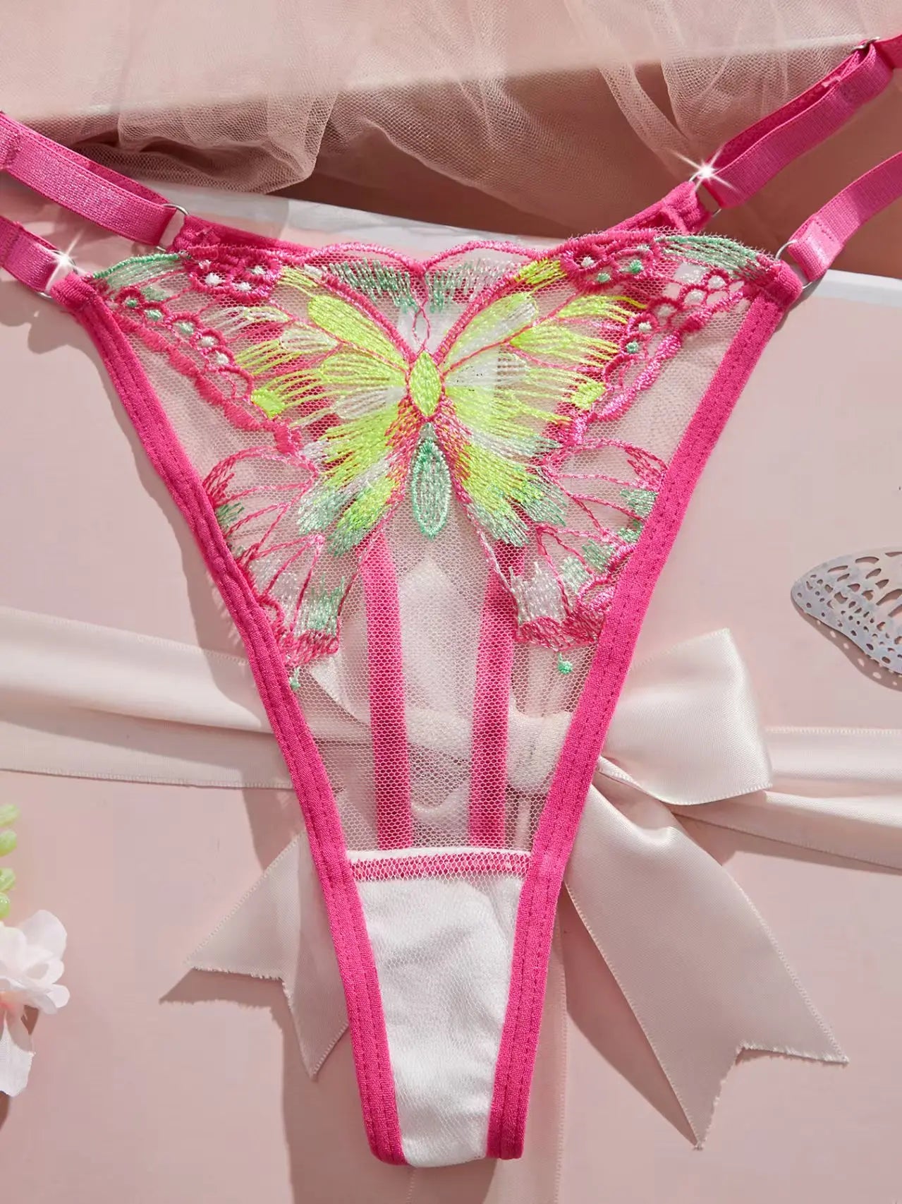 Elegant Bowknot See Through  Butterfly Bra Cute Intimate 2 Pieces Lingerie