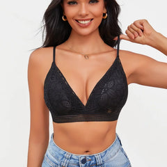 Elegant Brassiere Wireless Elastic Push Up Lace Rose Bra Set