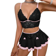 Elegant Cosplay Uniform Open Bra Fantasy Miniskirt Lingеrie Set
