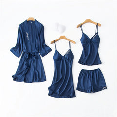 Elegant Embroidery Silk Pajamas Sets