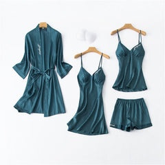 Elegant Embroidery Silk Pajamas Sets