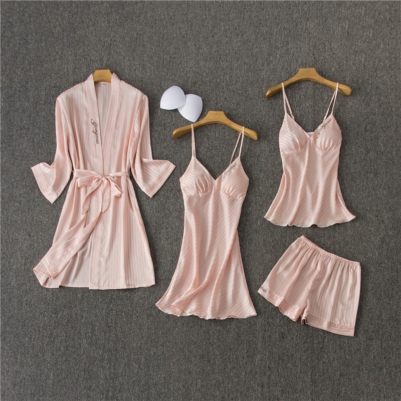 Elegant Embroidery Silk Pajamas Sets