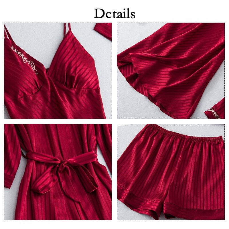 Elegant Embroidery Silk Pajamas Sets