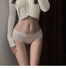 Elegant Hollow Bow Low-Waist Floral Transparent T-shaped Belt Briefs 5-pices