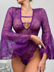 Elegant Lace Dating V-neck Long Sleeve Indoor Jumpsuit