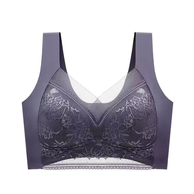 Elegant Lace Perspective Bralette Push Up Ice Silk Deep V Tops Bra