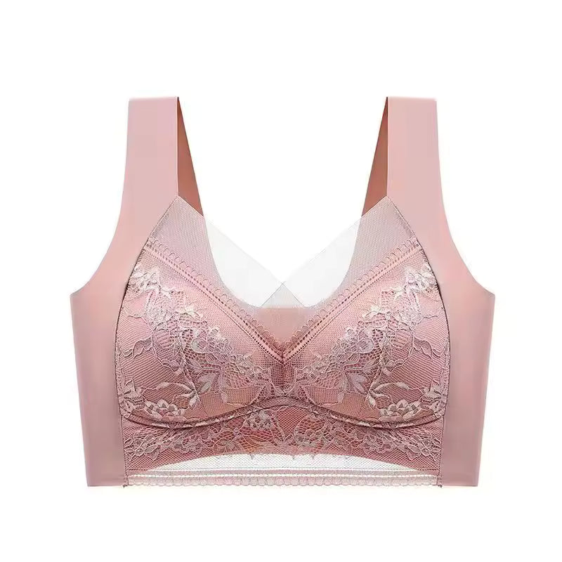 Elegant Lace Perspective Bralette Push Up Ice Silk Deep V Tops Bra