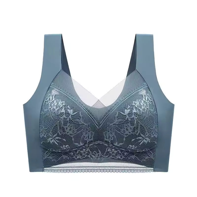 Elegant Lace Perspective Bralette Push Up Ice Silk Deep V Tops Bra