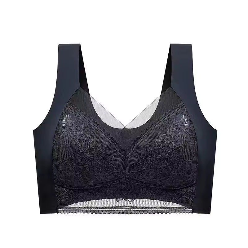 Elegant Lace Perspective Bralette Push Up Ice Silk Deep V Tops Bra