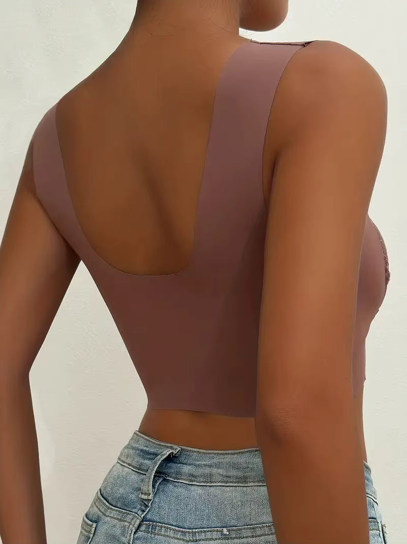 Elegant Lace Perspective Bralette Push Up Ice Silk Deep V Tops Bra