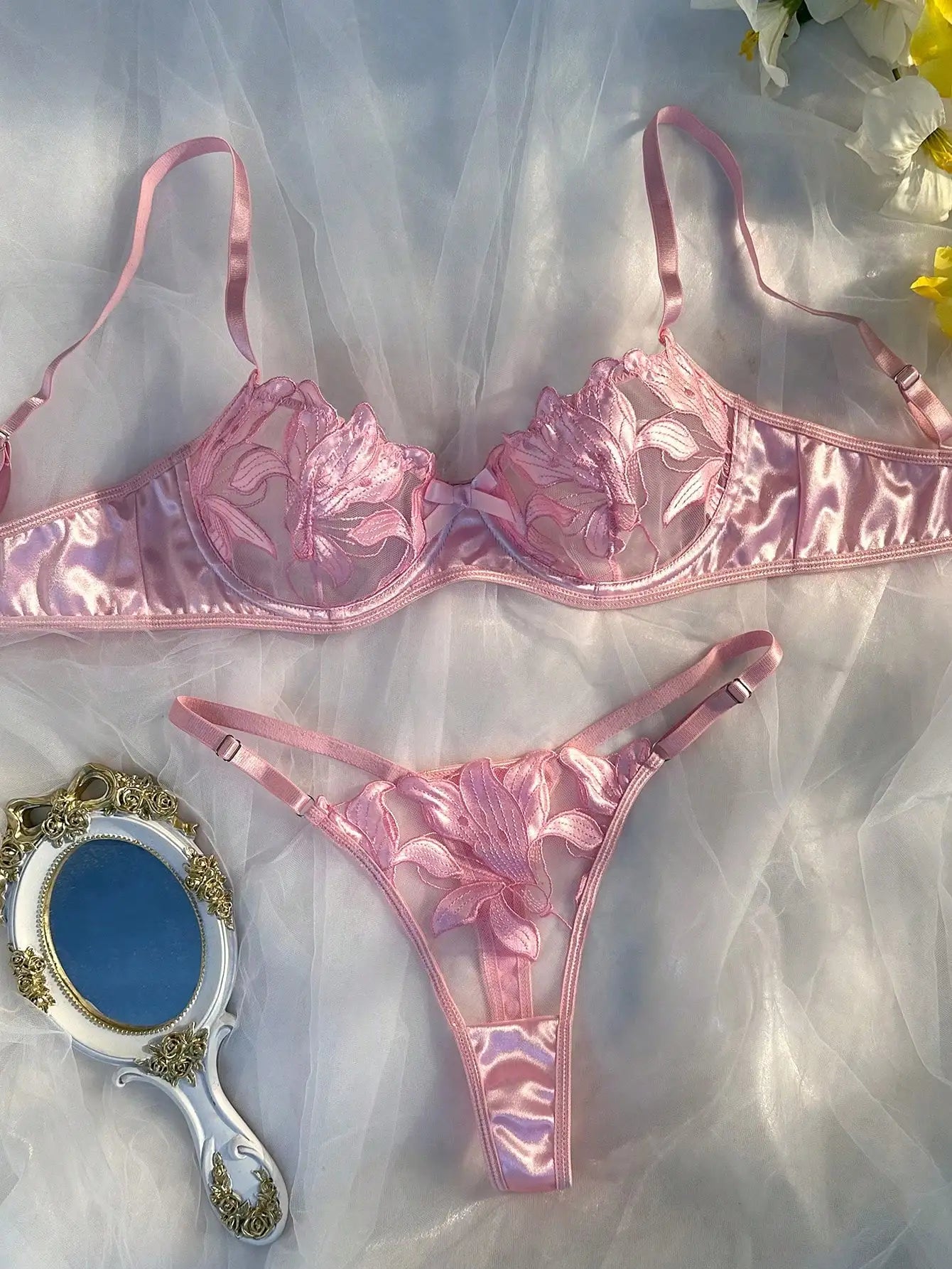 Elegant Lace Transparent Fairy Embroidery Push Up Breves Thin Erotic Bras