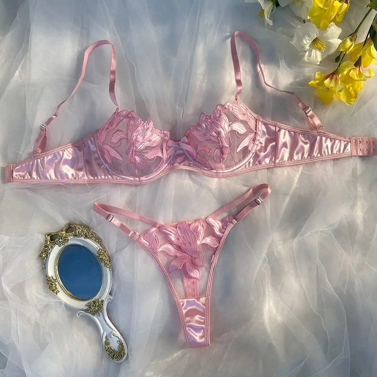 Elegant Lace Transparent Fairy Embroidery Push Up Breves Thin Erotic Bras