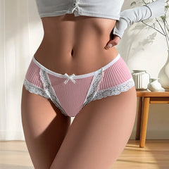 Elegant Low Rise Seamless Ribbed Bow Lady Briefs Panties