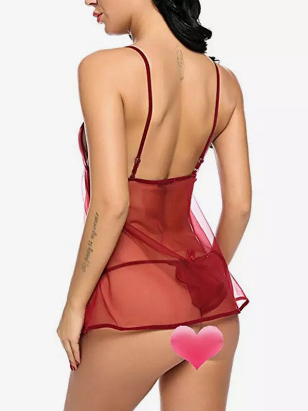 Elegant Pleated Sheer Chiffon Babydolls 2-Piece Lingerie