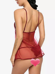 Elegant Pleated Sheer Chiffon Babydolls 2-Piece Lingerie