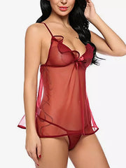 Elegant Pleated Sheer Chiffon Babydolls 2-Piece Lingerie