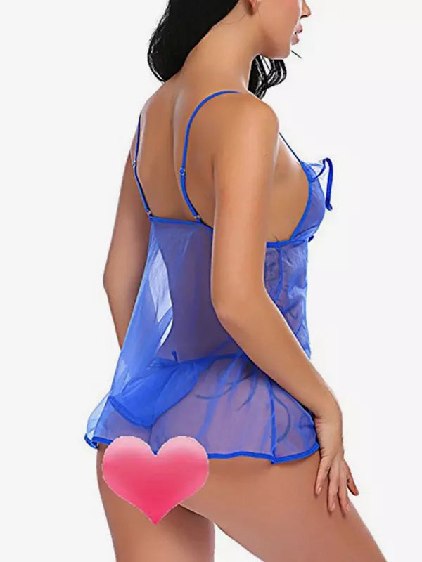 Elegant Pleated Sheer Chiffon Babydolls 2-Piece Lingerie