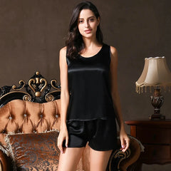 Elegant Polyester Round Neck Poplin Silk Pajamas Set