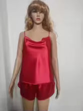 Elegant Satin Sleepwear Lingerie 2 Piece Pajamas Set