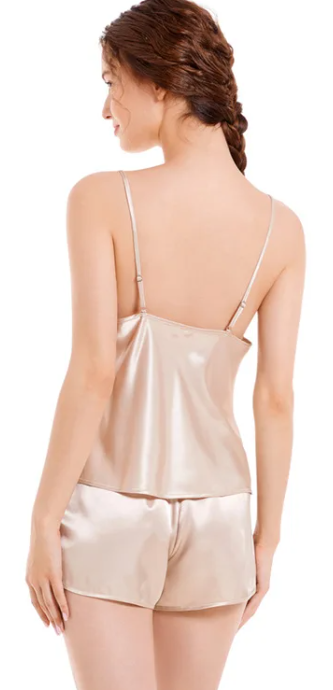 Elegant Satin Sleepwear Lingerie 2 Piece Pajamas Set
