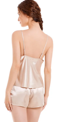 Elegant Satin Sleepwear Lingerie 2 Piece Pajamas Set