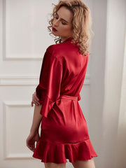 Elegant Solid Color Ruffles Robes Silk-like Daily Casual Ruffles Lingerie