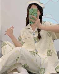 Elegant Teenage Cartoon Cute Lazy Wind New Short-Sleeved Three-Piece Set