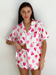 Elegant Turn down Collar Short Sleeves Silk-like Pajamas Sleepwear