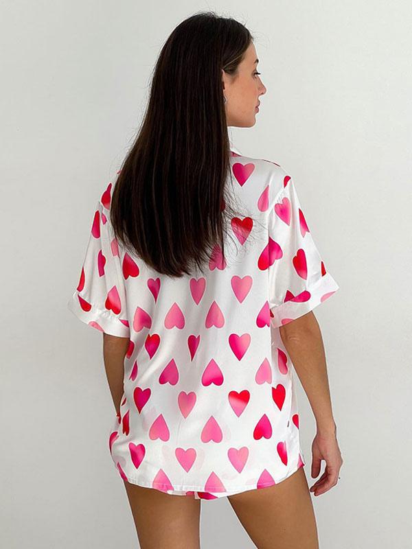 Elegant Turn down Collar Short Sleeves Silk-like Pajamas Sleepwear
