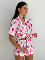 Elegant Turn down Collar Short Sleeves Silk-like Pajamas Sleepwear