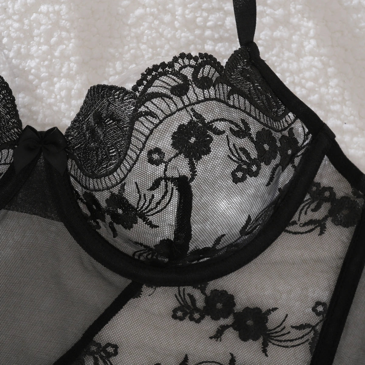 Elegant Ultra Thin Embroidery Transparent Sheer Lingerie Set