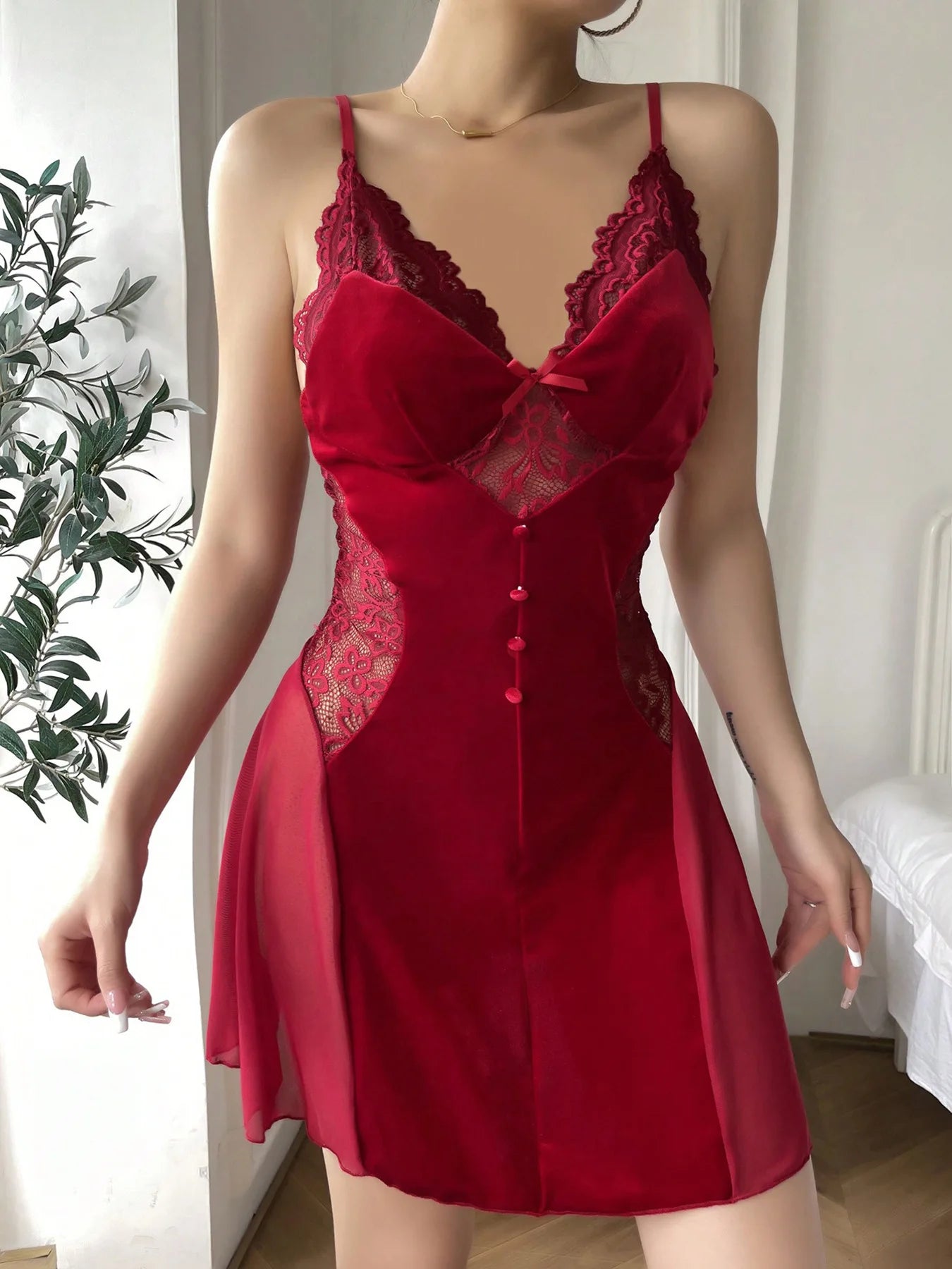 Elegant Velvet Mesh Splicing Sling V-neck Dew Shoulder Fit And Flare Dress