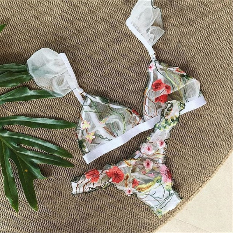 Embroidery Floral Lace Bra And Panty Set