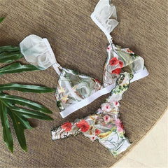 Embroidery Floral Lace Bra And Panty Set