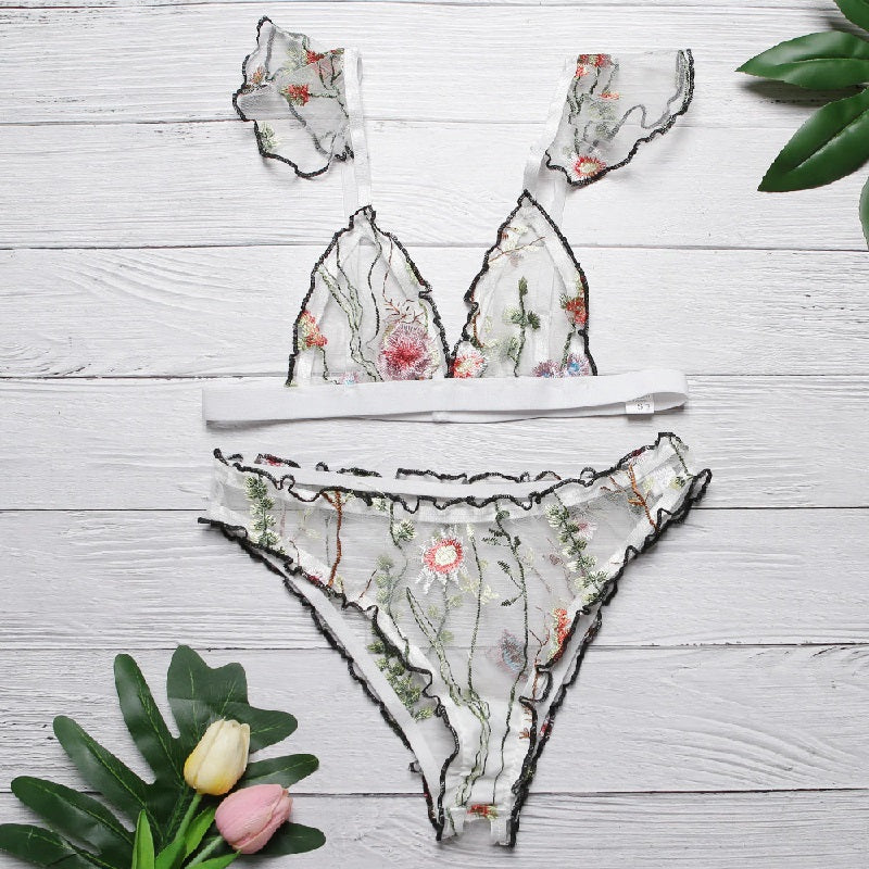 Embroidery Floral Lace Bra And Panty Set
